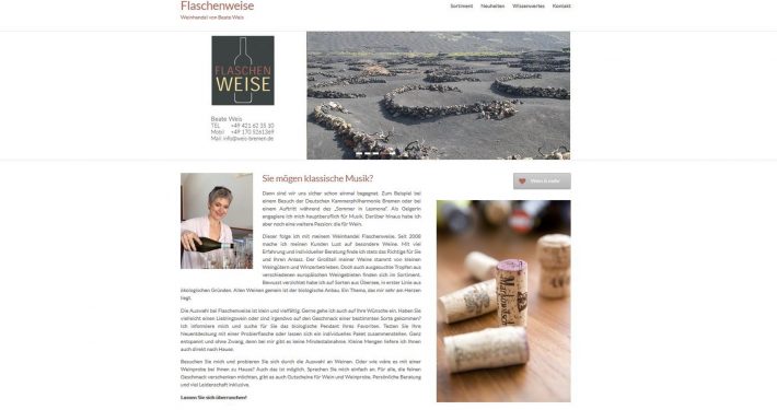 Webseitentexte für den Weinhandel "Flaschen Weise "- Beate Weiss