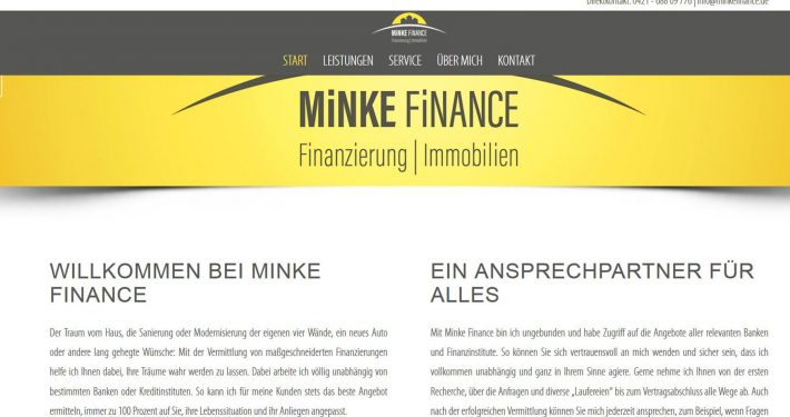 Referenz Webseitentexte: Minke finance - Finanzierung und Immobilien