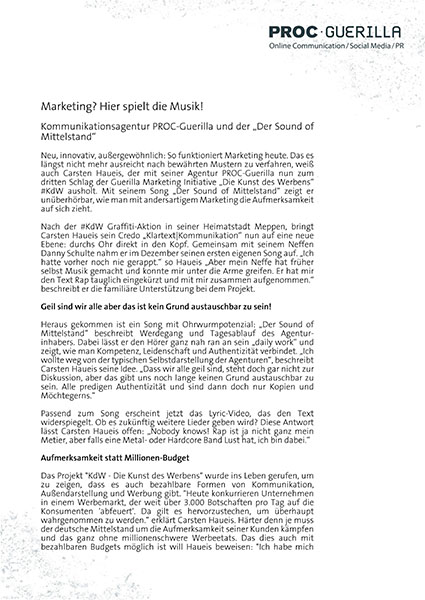 Abbildung eines Pressetextes für alternative Marketingmethoden.