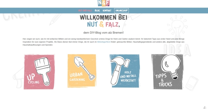 Webseitentexte für den Blog des ALZ. Das BIld zeigt einen Screenshot der Startseite. Darauf stilisierte Werkzeuge